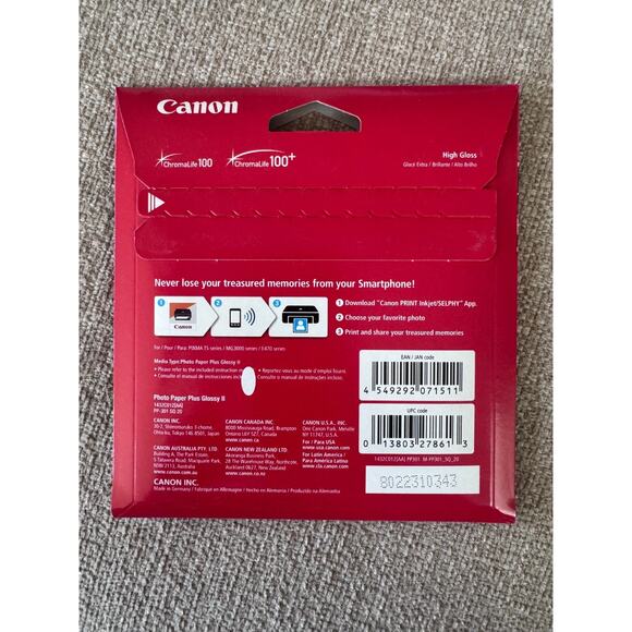 Canon PP-301 Photo Paper Plus Glossy II 5×5 in 20 sheets (Qty. 3) 10.6 Mil 70lbs - Picture 2 of 2